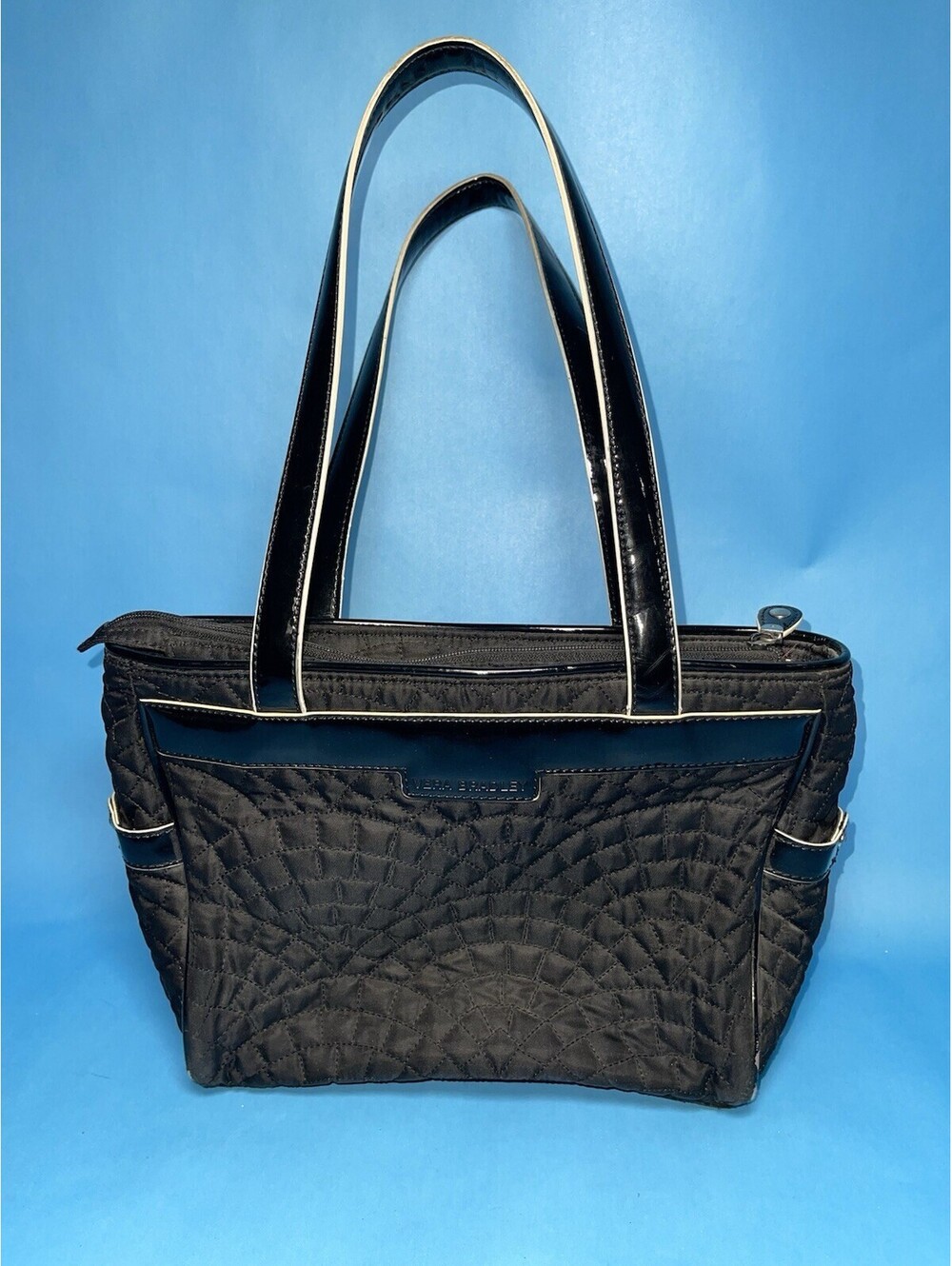 Vera Bradley Black Quilted Tote Shoulder Bag Purse Patent Trim